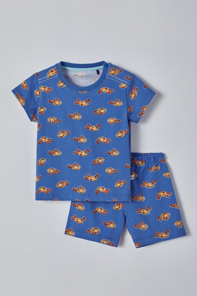 Pamuklu Erkek Bebek Pijama-Pza - 982-Semender Baskılı Mavi