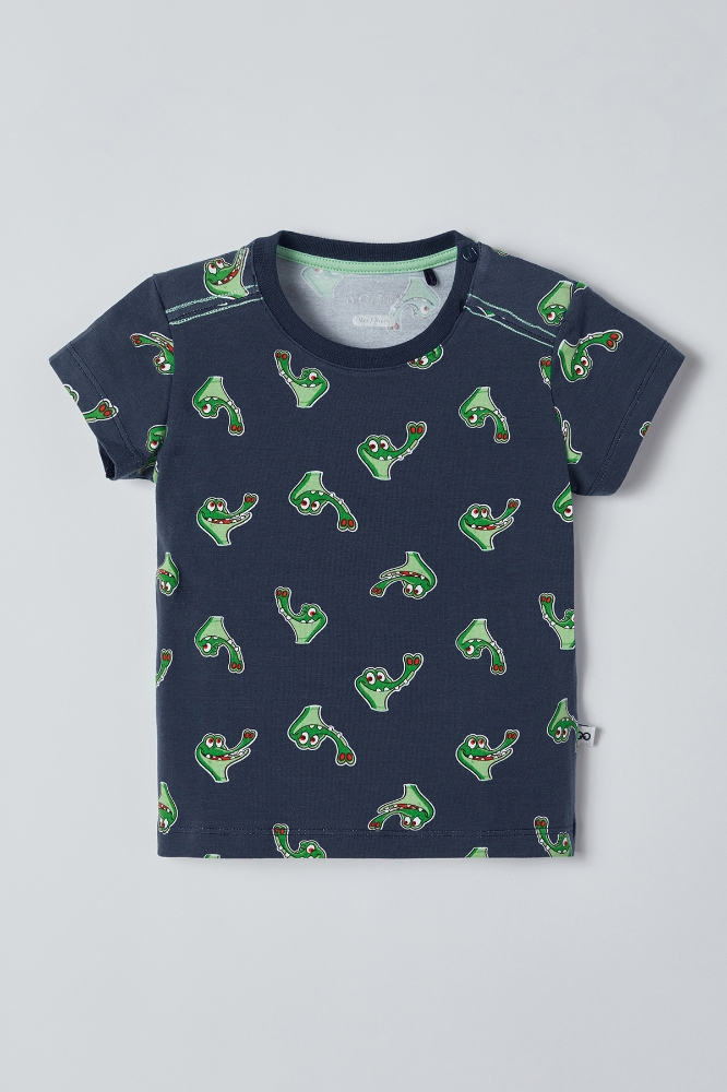 Pamuklu Erkek Bebek Pijama-Pza - 998-Krokodil Baskılı Lacivert 