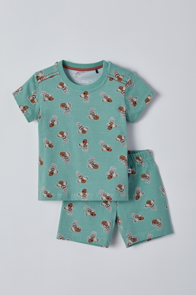 Pamuklu Erkek Bebek Pijama-Pza - 979-Mandril Baskılı Yeşil