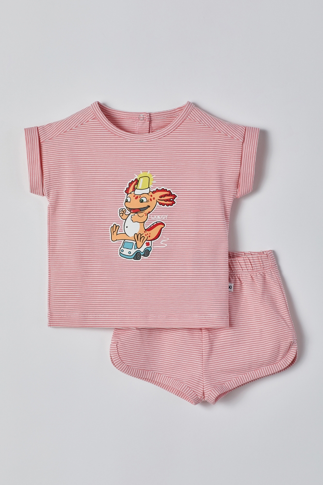 Pamuklu Kız Bebek Pijama-Pzg - 943-Semender Temalı Çizgili Pembe 