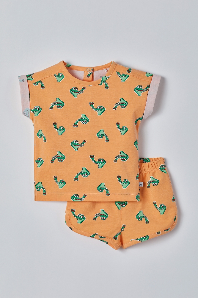 Pamuklu Kız Bebek Pijama-Pzg - 954-Krokodil Baskılı Turuncu