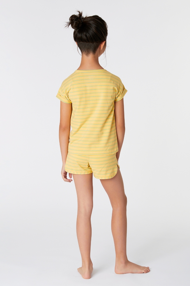2-8 Yaş Kız Çocuk Pijama-Pzg - 964-Mandril Temalı Çizgili Sarı
