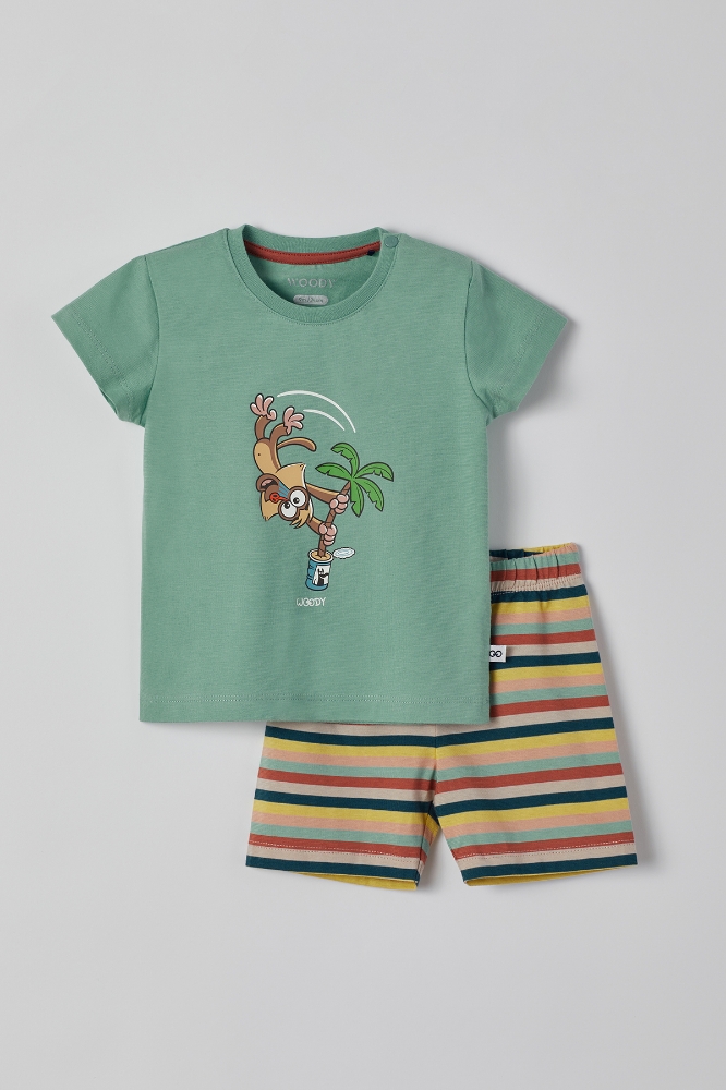 Pamuklu Erkek Bebek Pijama-Pss - 717-Puslu Yeşil
