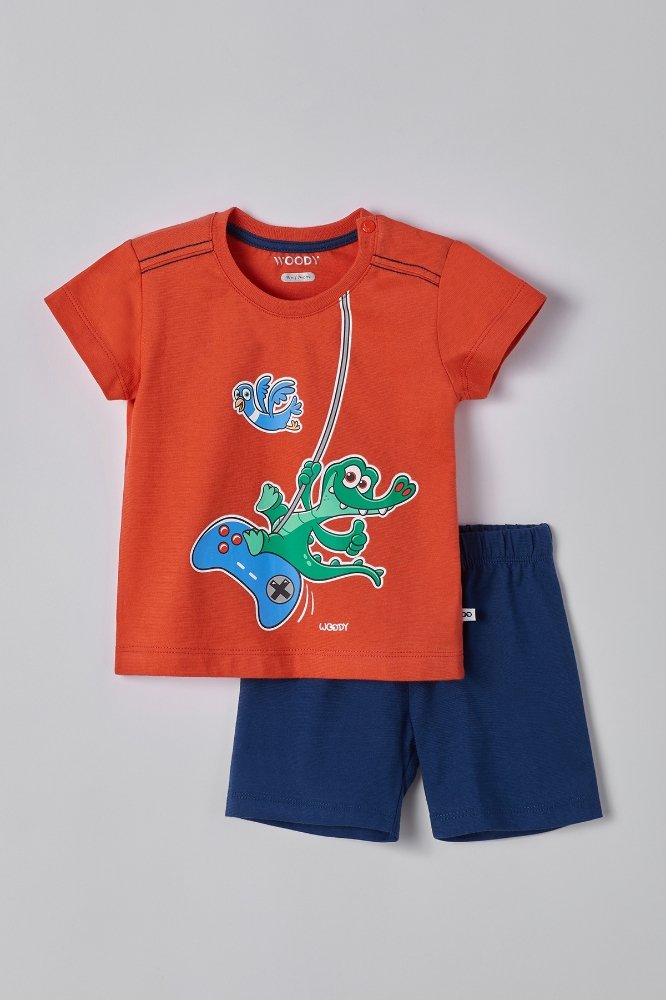 Pamuklu Erkek Bebek Pijama-Psu - 567-Paprika Kırmızı
