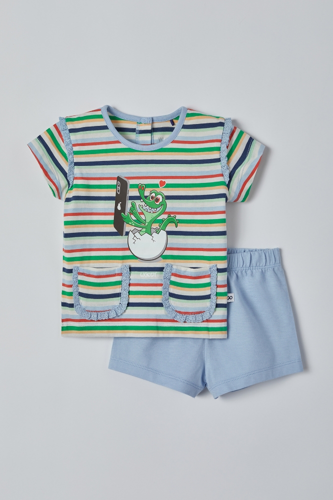 Pamuklu Kız Bebek Pijama-Psg - 910-Krokodil Temalı Çizgili Yeşil 