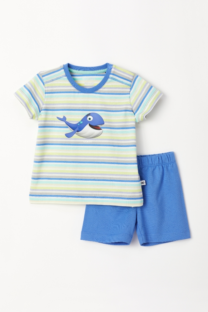 Pamuklu Erkek Bebek Pijama-Pus - 904- Çizgili Mavi