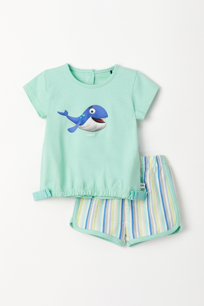 Pamuklu Kız Bebek Pijama-Bst - 702-Su Yeşili