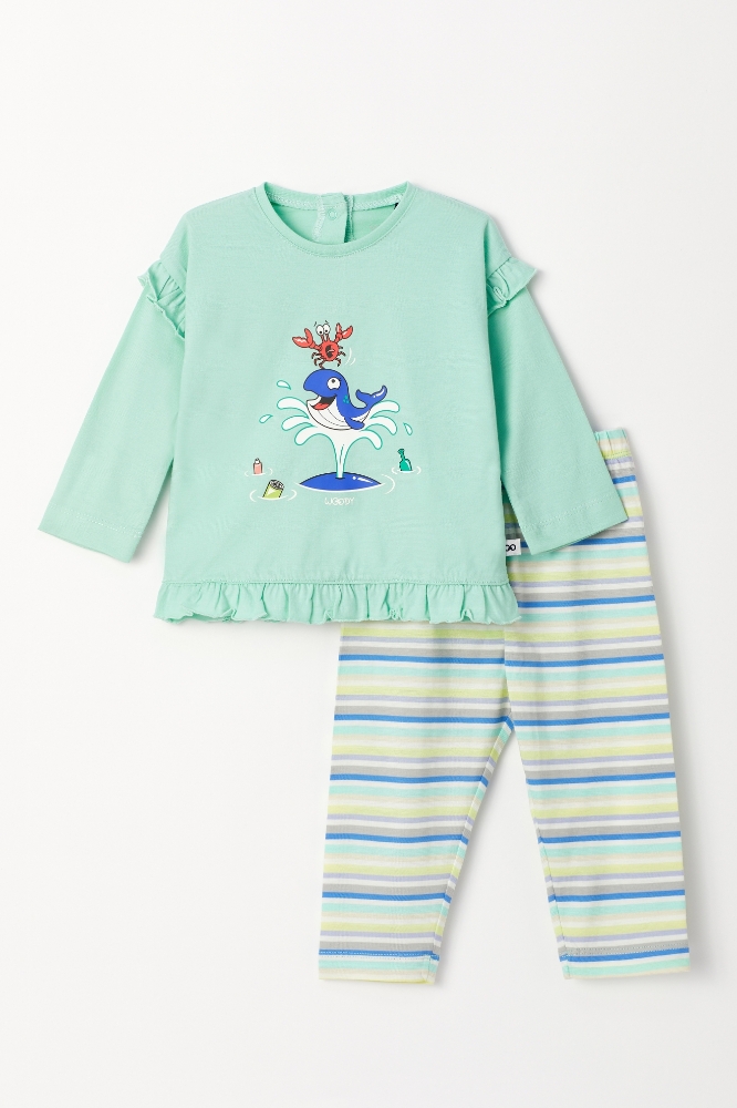 Pamuklu Kız Bebek Pijama-Plg - 702-Su Yeşili