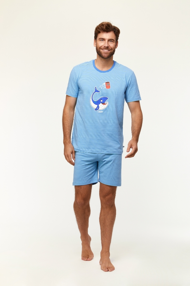 Erkek Pijama-Pza - 913-Balina Temalı Çizgili Mavi