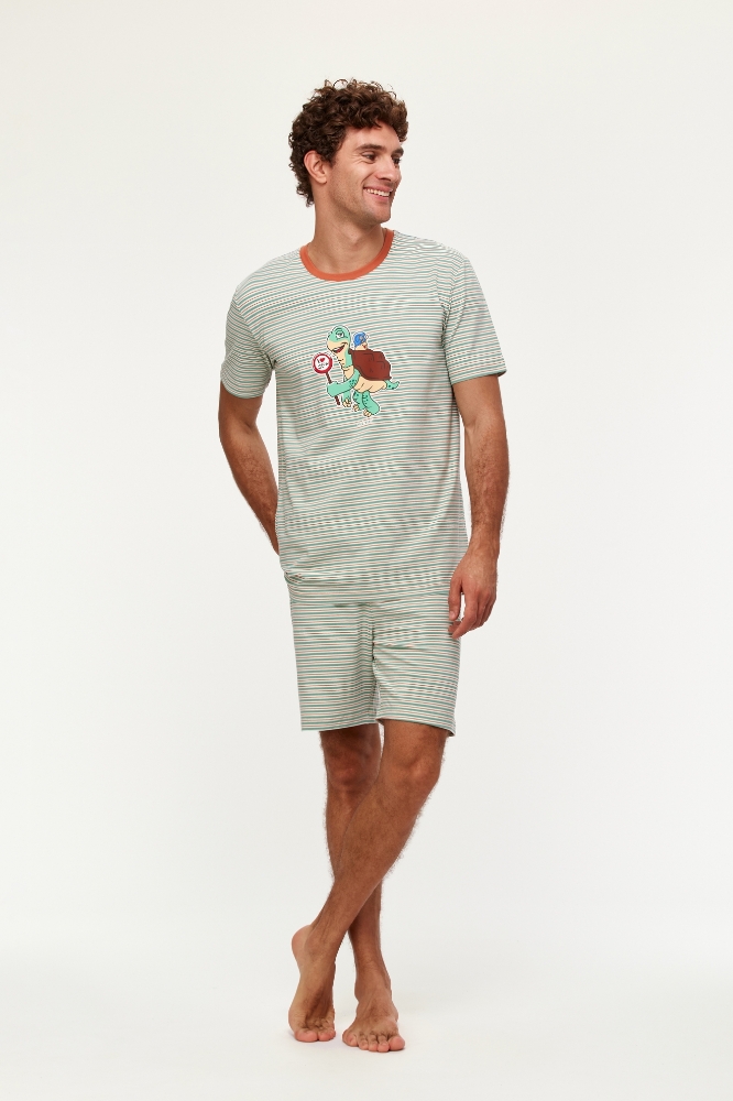 Erkek Pijama-Pza - 914-Kaplumbağa Temalı Çizgili Turuncu