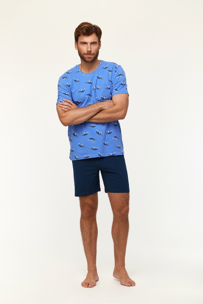 Erkek Pijama-Qpa - 928-Balina Temalı Baskılı Mavi