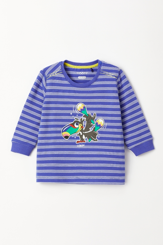 Pamuklu Erkek Bebek Pijama-Plc - 915-Tukan Temalı Çizgili Ekru