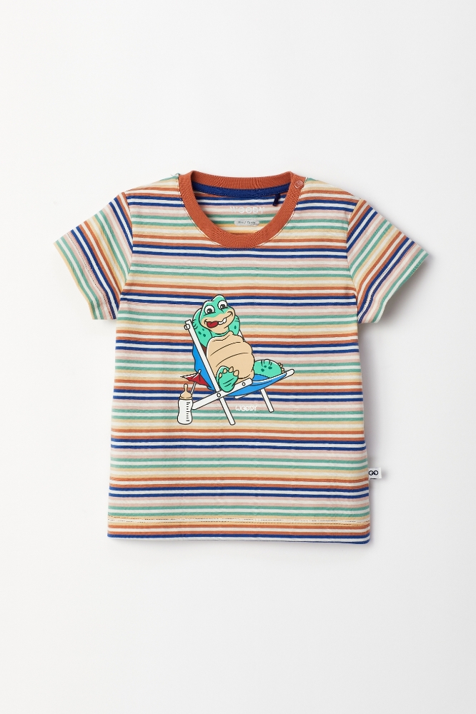 Pamuklu Erkek Bebek Pijama-Pss - 906-Kaplumbağa Temalı Çizgili Turuncu