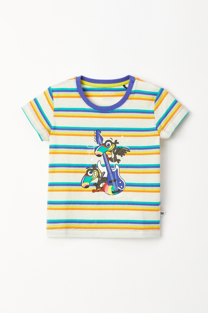 Pamuklu Erkek Bebek Pijama-Pss - 908-Tukan Temalı Çizgili Mavi