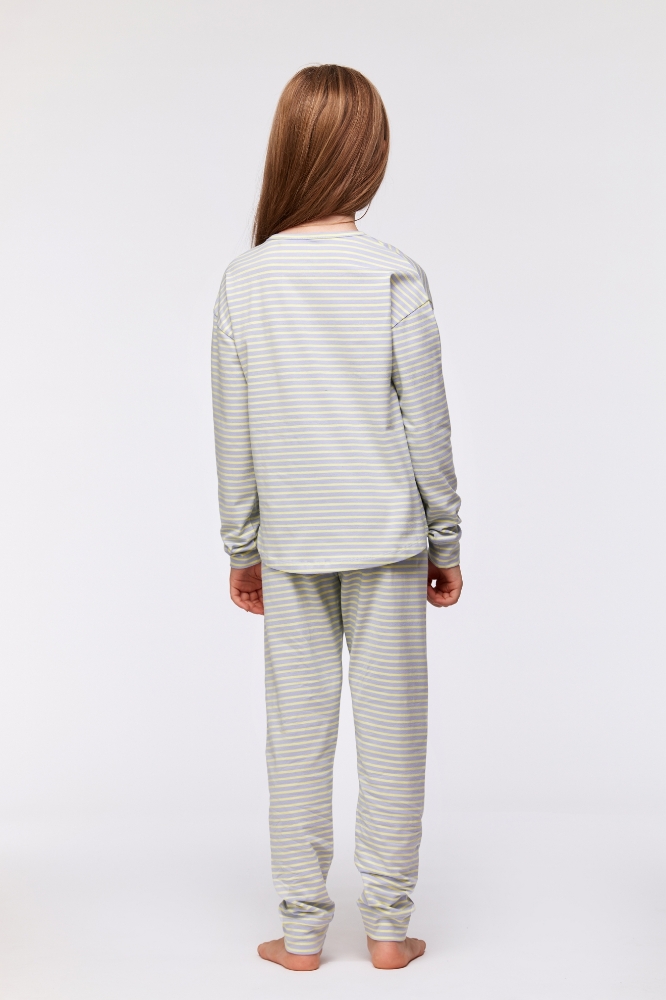 2-8 Yaş Kız Çocuk Pijama-Pzb - 916-Balina Temalı Çizgili Mavi