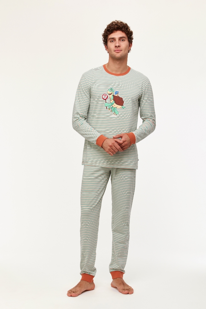 Erkek Pijama-Plc - 914-Kaplumbağa Temalı Çizgili Turuncu