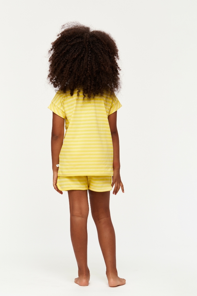 10-16 Yaş Kız Çocuk Pijama-Pzg - 918-Tukan Temalı Çizgili Sarı