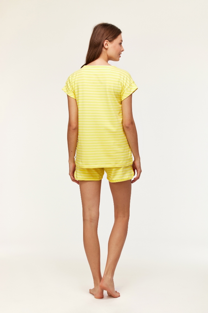 Kadın Pijama-Pzg - 918-Tukan Temalı Çizgili Sarı