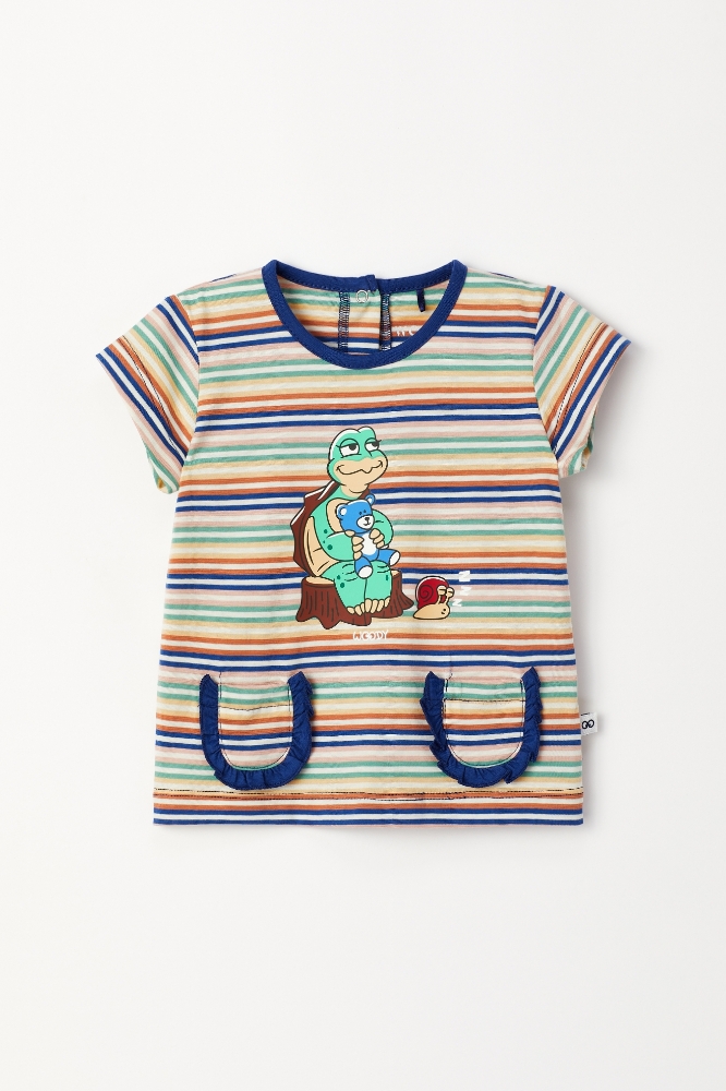 Pamuklu Kız Bebek Pijama-Psg - 906-Kaplumbağa Temalı Çizgili Turuncu