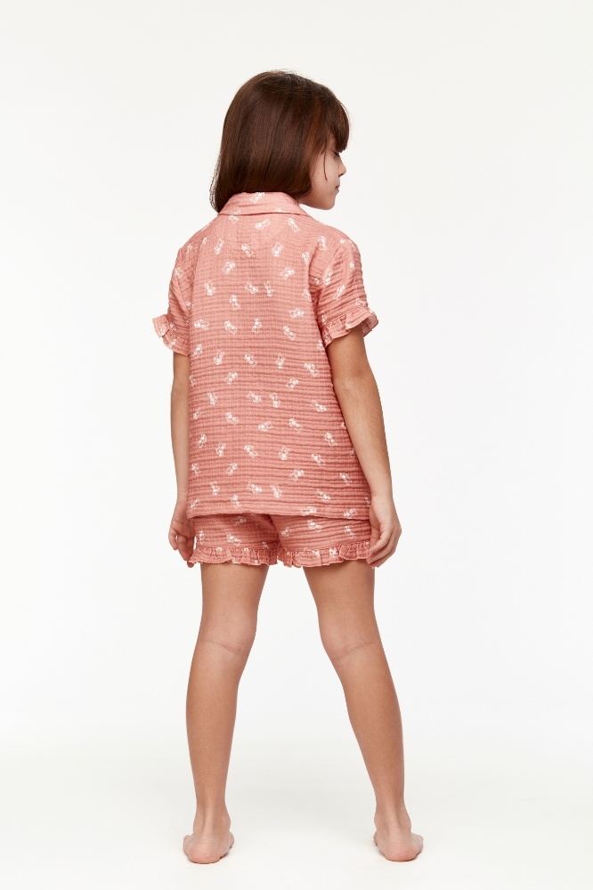 2-8 Yaş Kız Çocuk Pijama-Wpj - 939-Ayıcık Baskılı Pudra