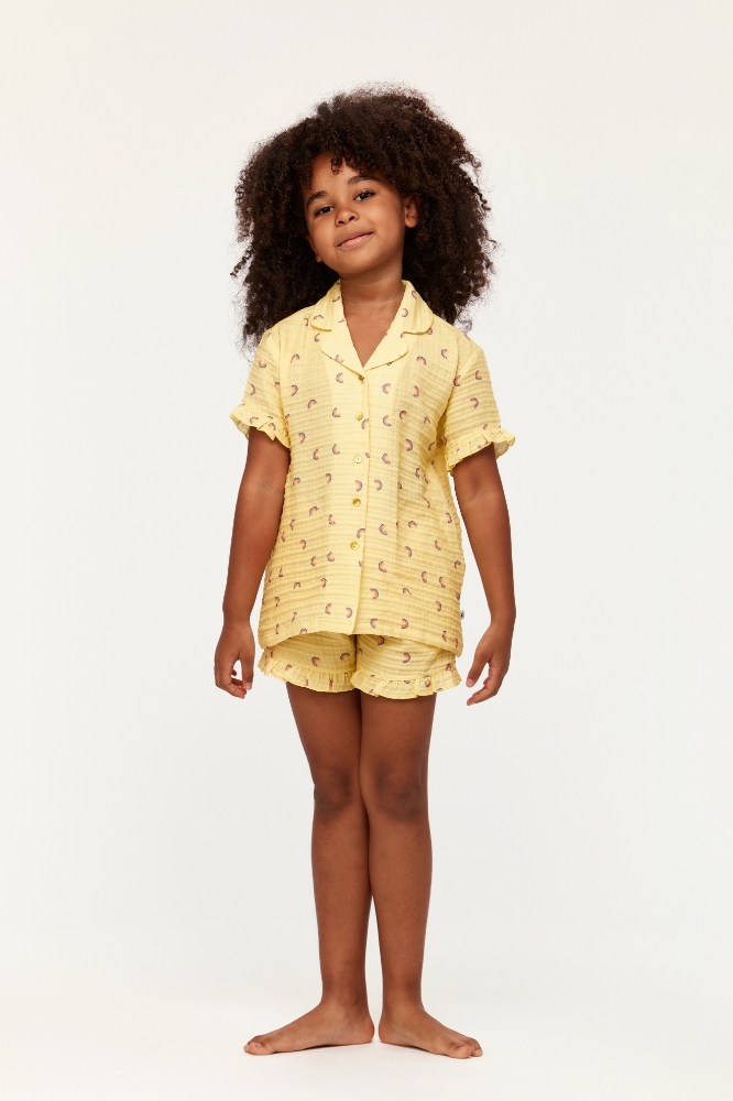 2-8 Yaş Kız Çocuk Pijama-Wpj - 940-Gökkuşağı Baskılı Sarı