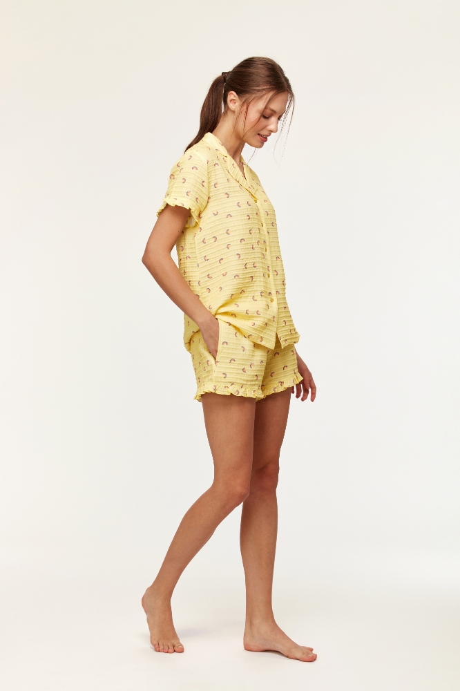 Kadın Pijama-Wpj - 940-Gökkuşağı Baskılı Sarı