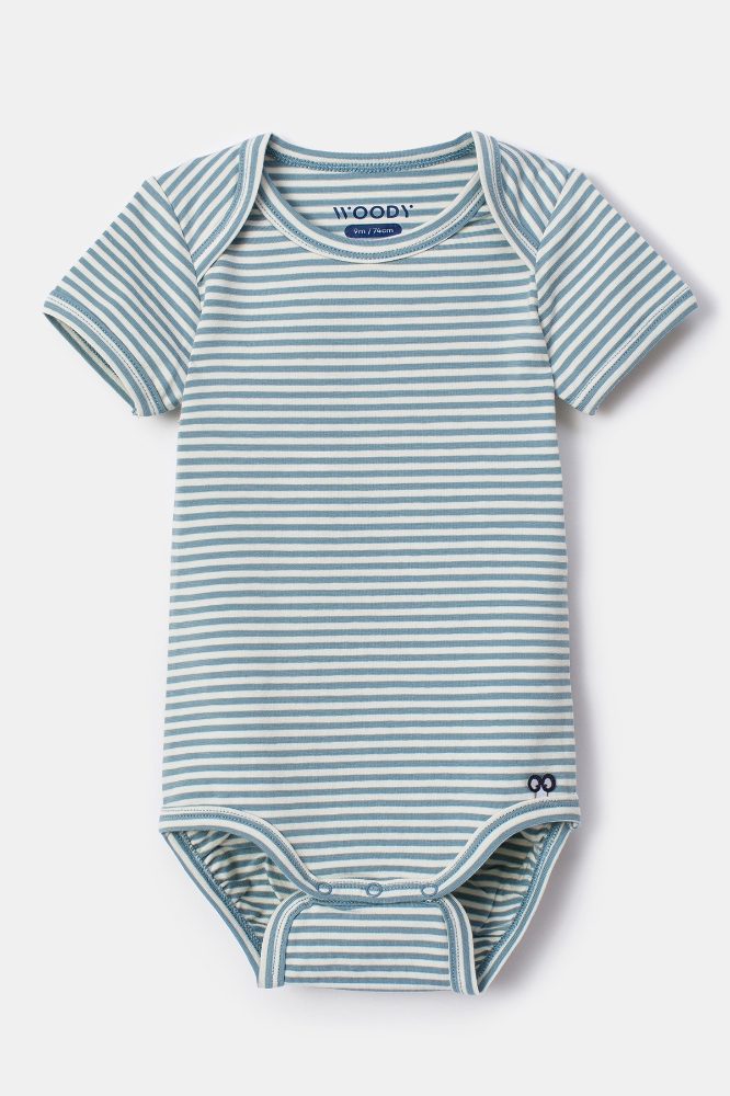 Pamuklu Bebek Body-Res - 916-Hare Temalı Çizgili Mavi