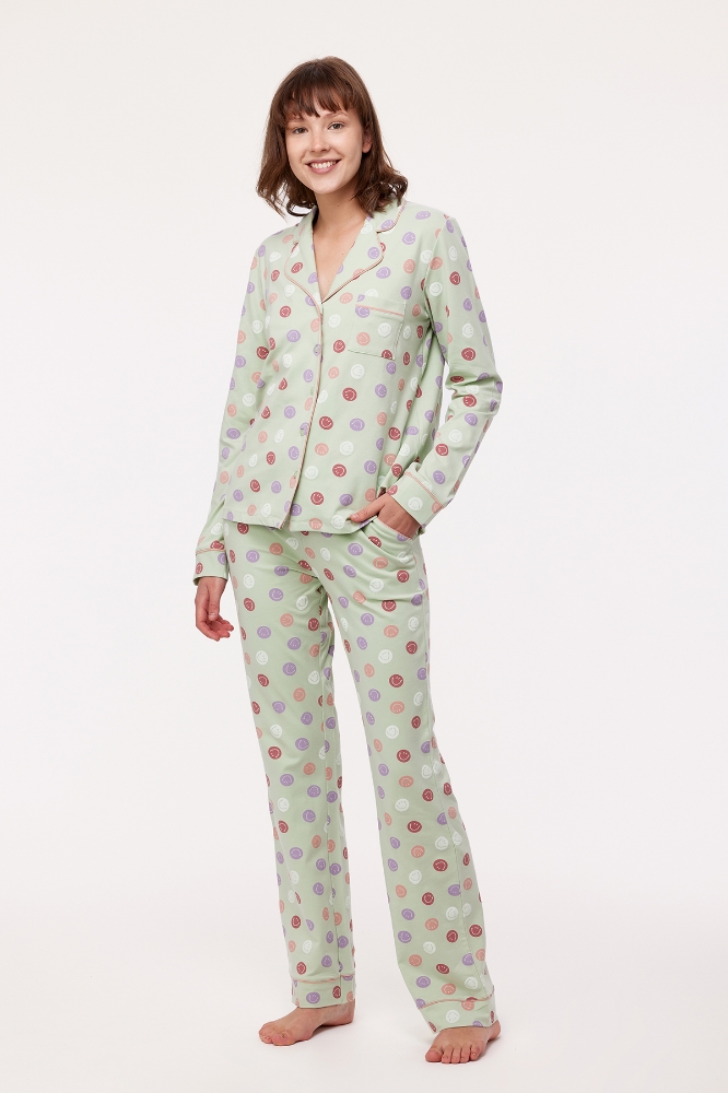 Kadın Pijama-Ypd - 955-Smiley Baskılı Turkuaz