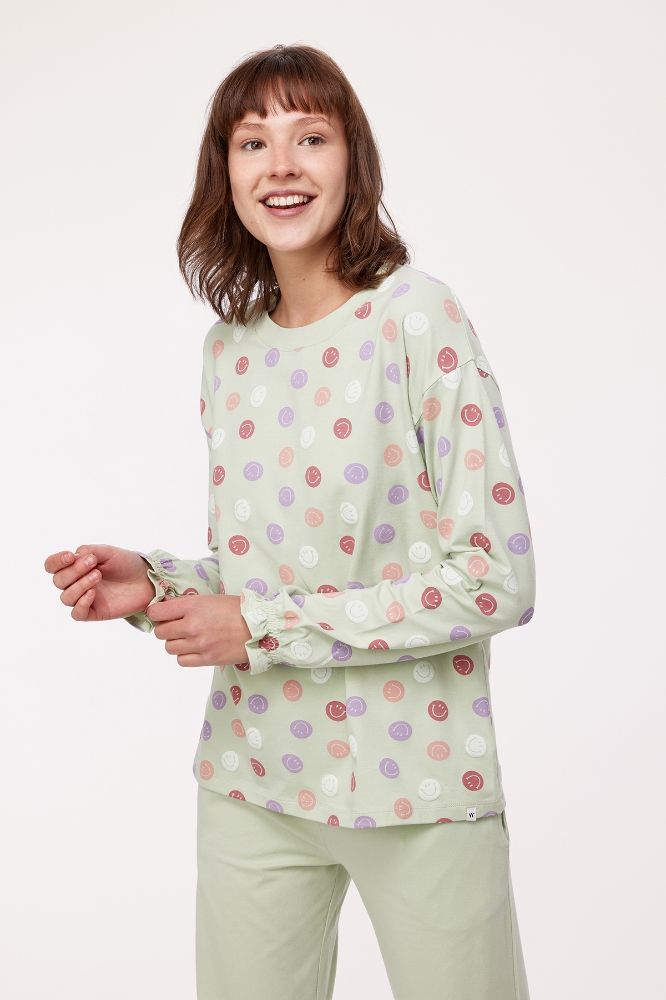Kadın Pijama-Ypa - 955-Smiley Baskılı Turkuaz