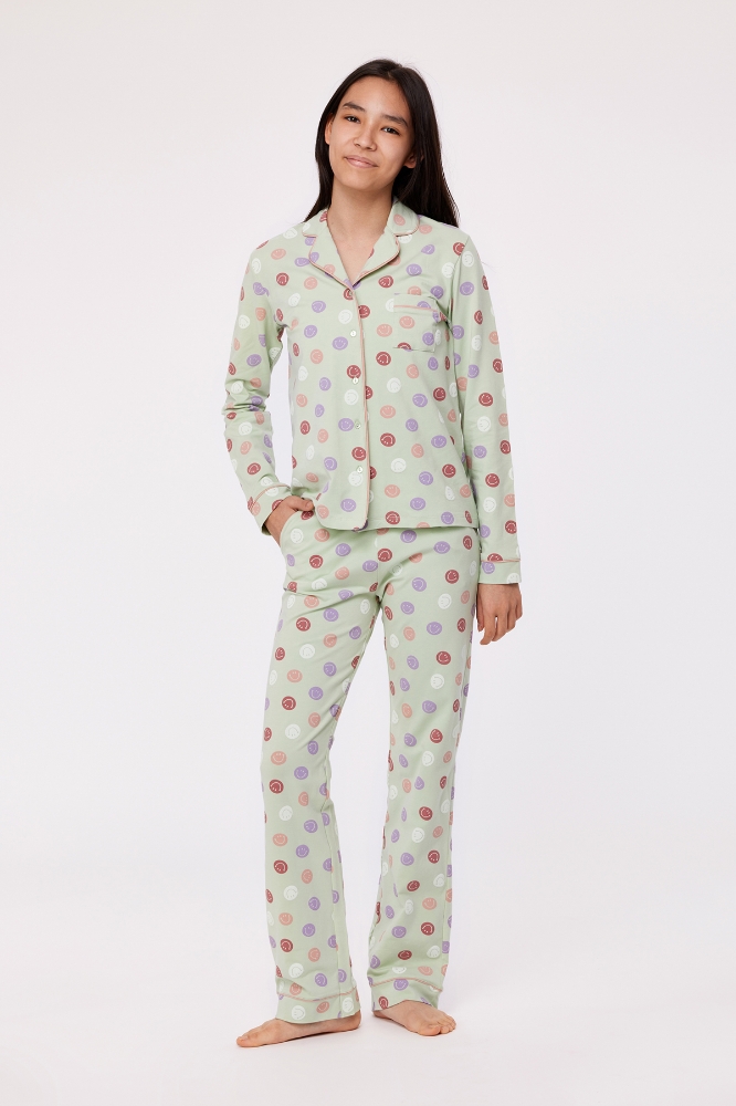 2-8 Yaş Kız Çocuk Pijama-Ypd - 955-Smiley Baskılı Turkuaz
