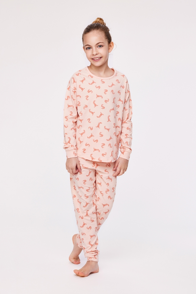 10-16 Yaş Kız Çocuk Pijama-Pzg - 913-Hare Baskılı Pembe