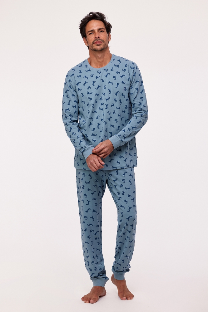 Erkek Pijama-Pzl - 911-Hare Baskılı Mavi