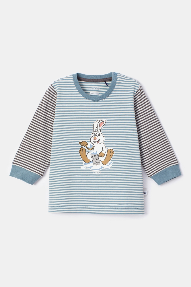 Pamuklu Erkek Bebek Pijama-Pzl - 916-Hare Temalı Çizgili Mavi