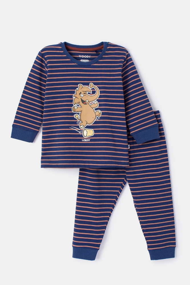 Pamuklu Erkek Bebek Pijama-Pzl - 915-Mamut Temalı Çizgili Kahve