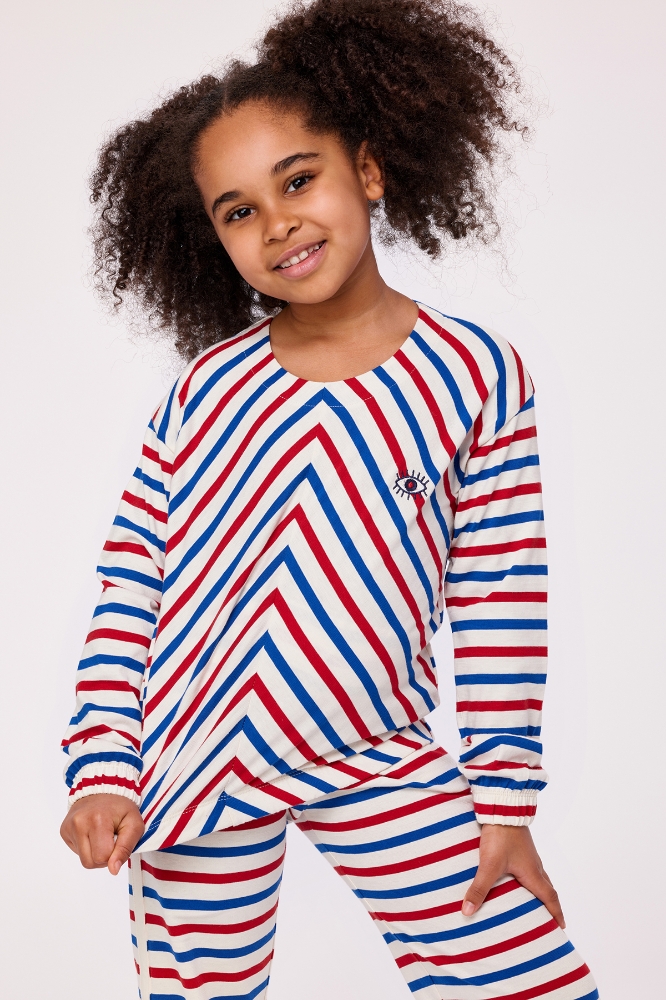 2-8 Yaş Kız Çocuk Pijama-Apf - 974-Kırmızı Lacivert Çizgili