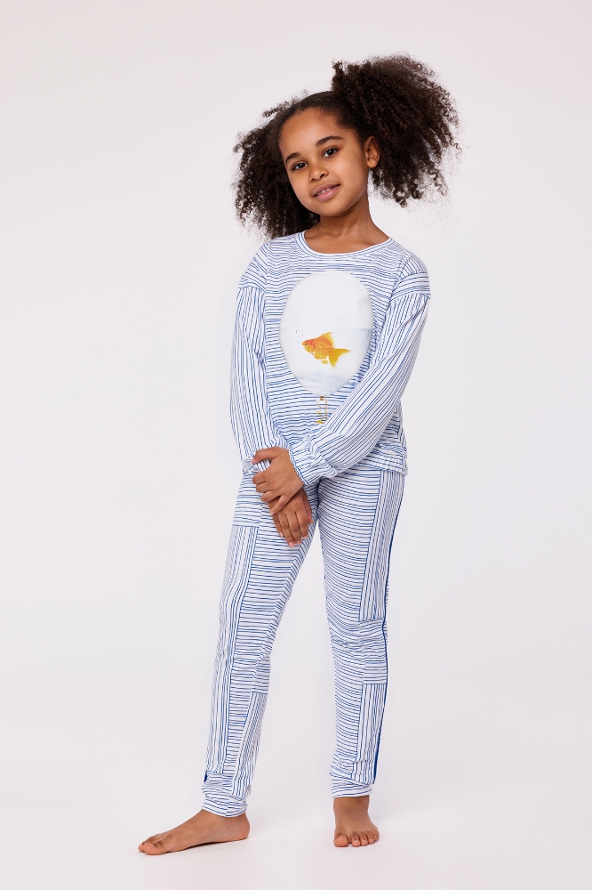 2-8 Yaş Kız Çocuk Pijama-Apa - 973-Mavi Çizgili