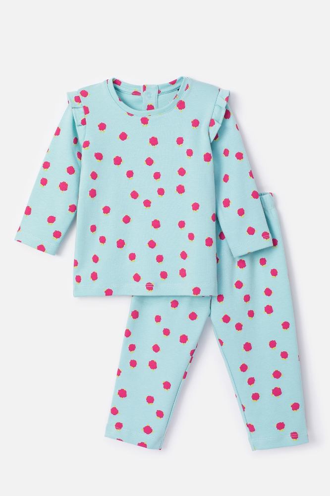 Pamuklu Kız Bebek Pijama-Pzq - 933-Pembe Puantiyeli Mavi