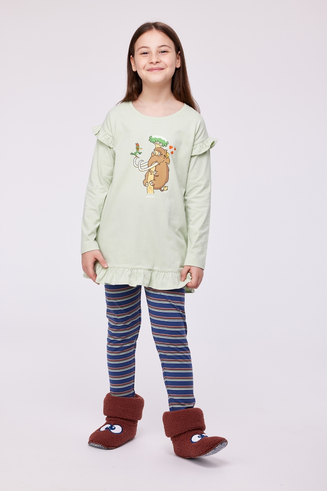 10-16 Yaş Kız Çocuk Pijama-Tul - 704-Deniz Köpüğü Yeşili
