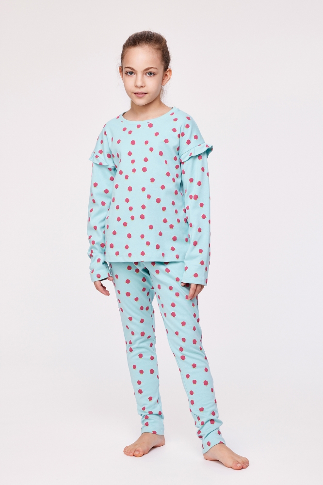 2-8 Yaş Kız Çocuk Pijama-Pzq - 933-Pembe Puantiyeli Mavi