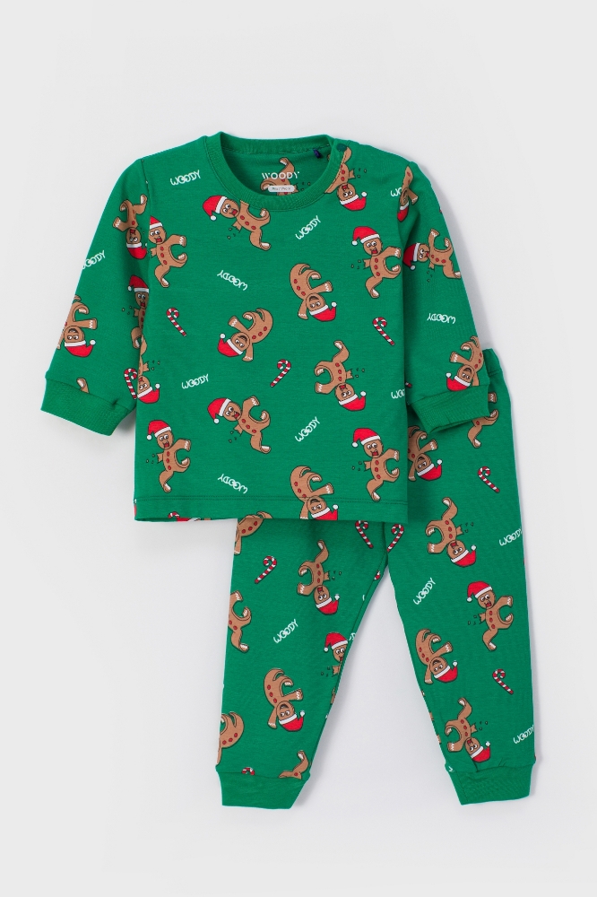 Pamuklu Erkek Bebek Pijama-Cpa - 971-Yılbaşı Temalı Kurabiye Baskılı Yeşil