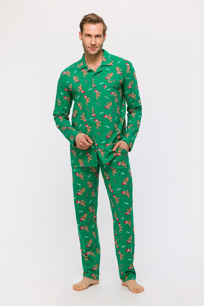 Erkek Pijama-Cbt - 971-Yılbaşı Temalı Kurabiye Baskılı Yeşil