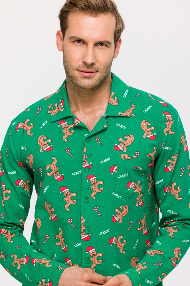 Erkek Pijama-Cbt - 971-Yılbaşı Temalı Kurabiye Baskılı Yeşil