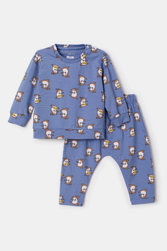 Pamuklu Bebek Pijama-Bbc - 959-Gine Domuzu Baskılı Mavi