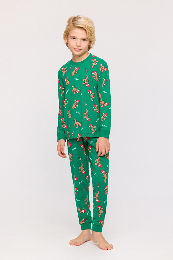2-8 Yaş Erkek Çocuk Pijama-Cpa - 971-Yılbaşı Temalı Kurabiye Baskılı Yeşil