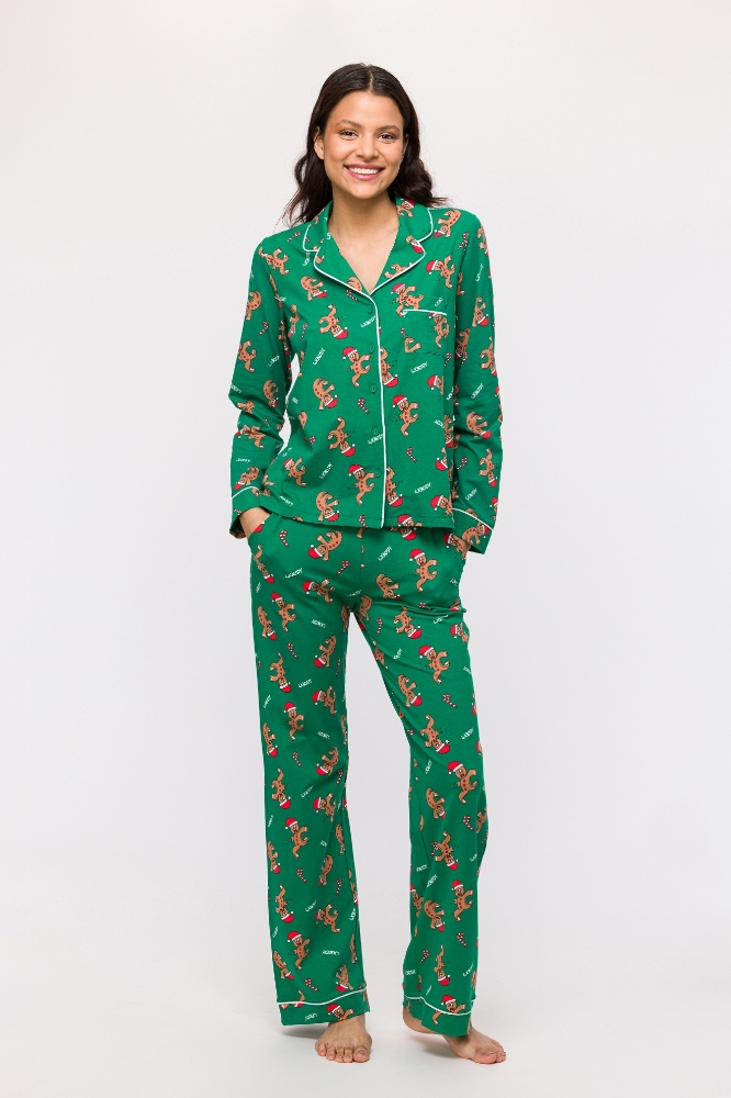 10-16 Yaş Kız Çocuk Pijama-Cpn - 971-Yılbaşı Temalı Kurabiye Baskılı Yeşil