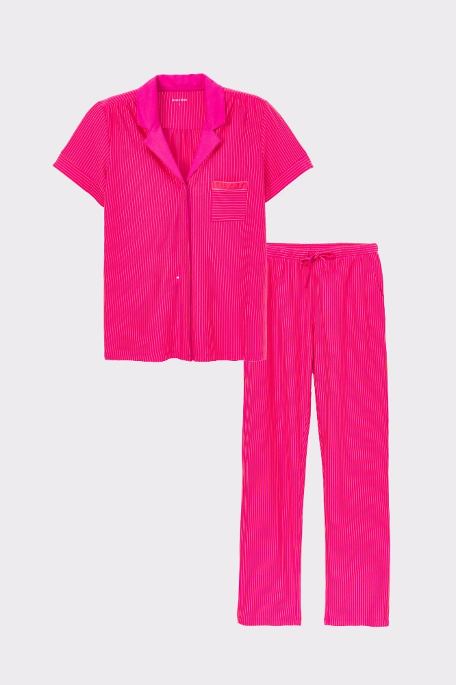 Kadın Pijama-Xpc - 977-Çizgili Pembe