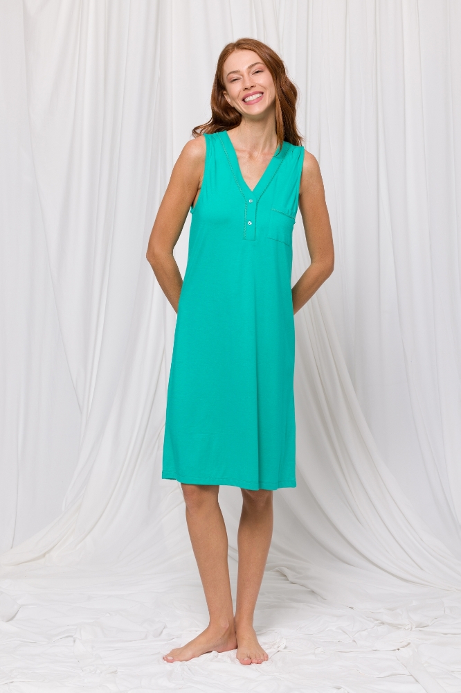 V yaka detaylı elbise-Xdc - 759-Yeşil