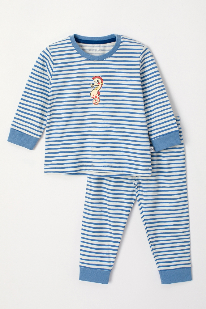 Pamuklu Erkek Bebek Pijama-Plc - 921-Deniz Atı Temalı Çizgili Mavi