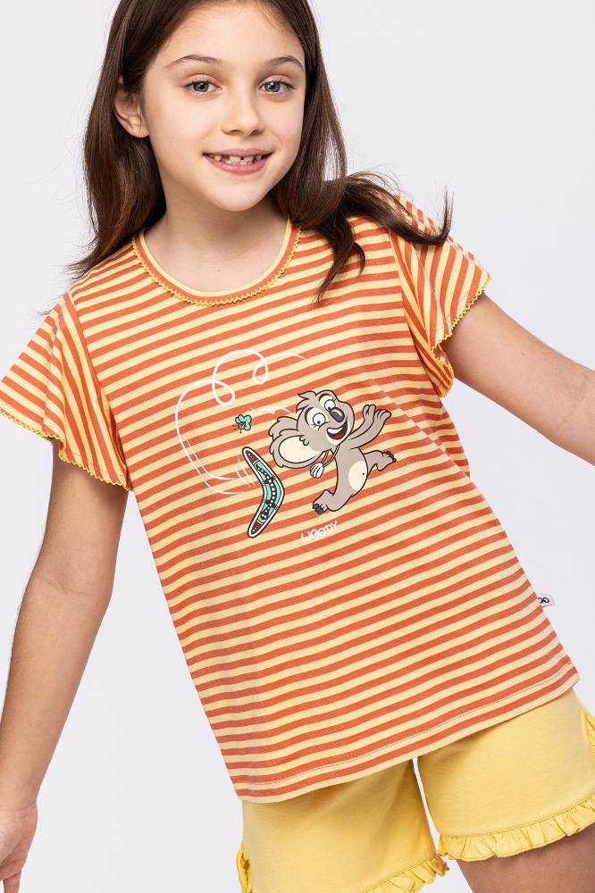 2-8 Yaş Kız Çocuk Pijama-Psg - 930-Koala Temalı Çizgili Sarı