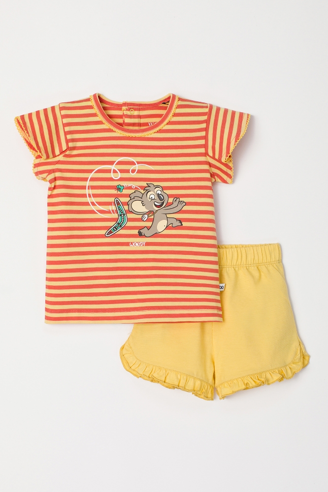Pamuklu Kız Bebek Pijama-Psg - 930-Koala Temalı Çizgili Sarı